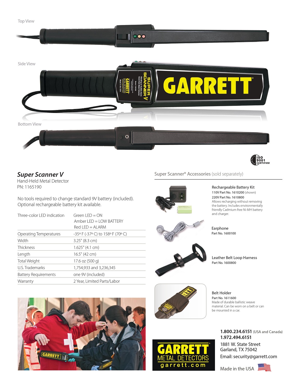 Máy dò kim loại cầm tay Garrett V-1165190 USA | Maitel