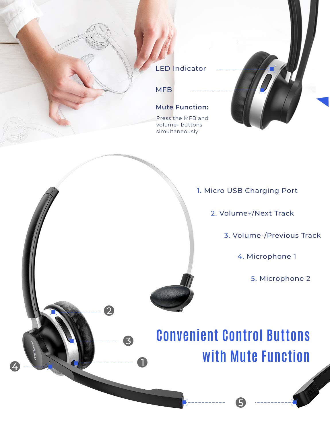 Tai nghe Mpow HC3 Bluetooth headset