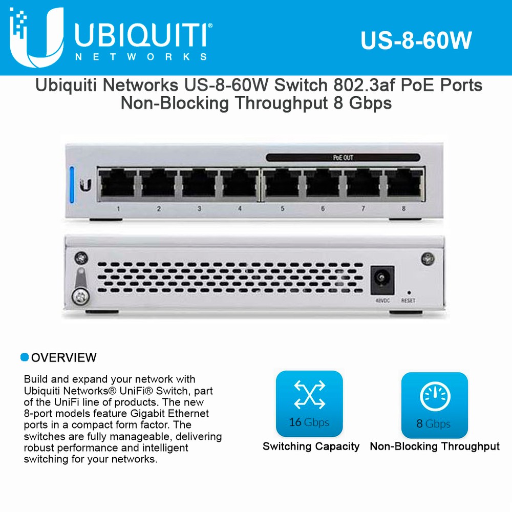UniFi US-8-60W Switch PoE Gigabit 802.3AF/AT
