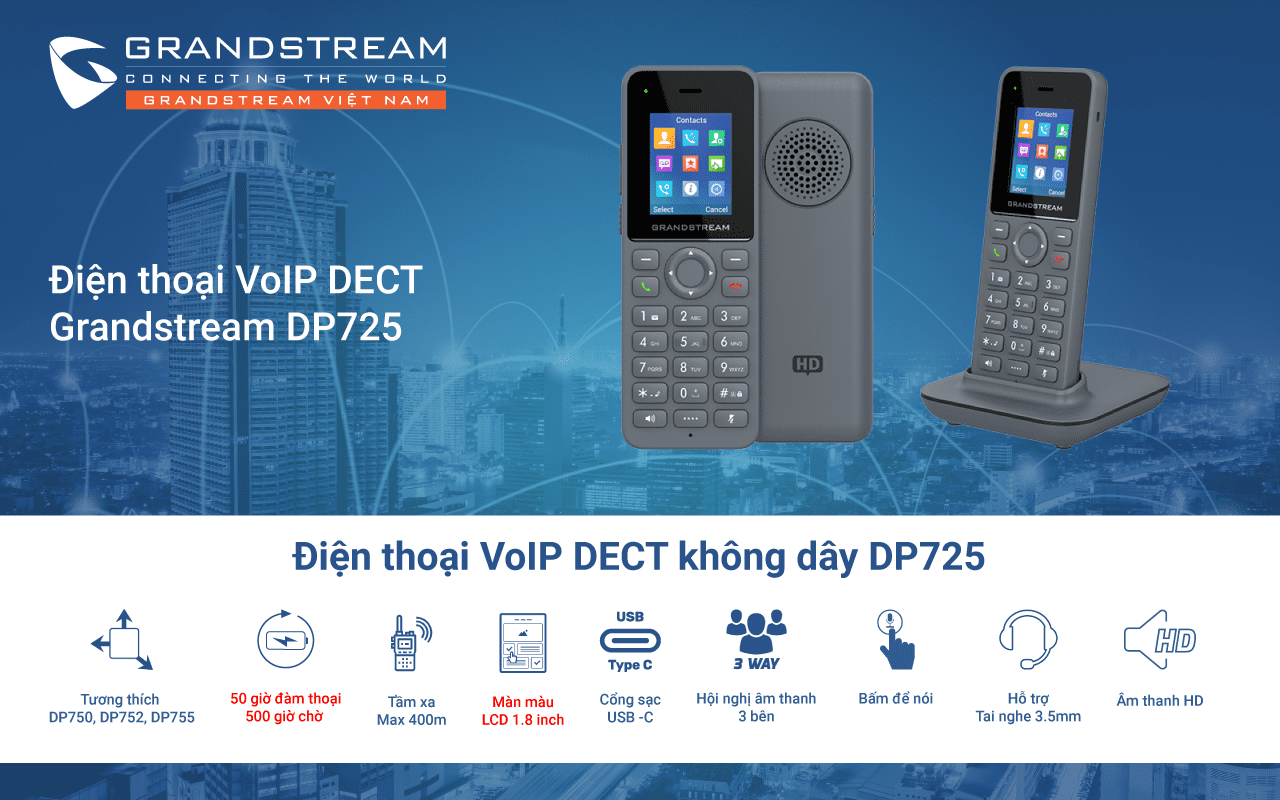 Điện Thoại Không Dây IP Grandstream DP725 | Maitel
